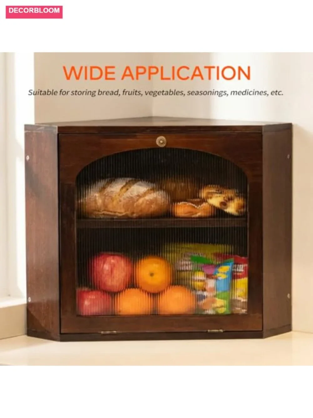 Solid Pine Wood Corner Bread Box with Magnetic Lock